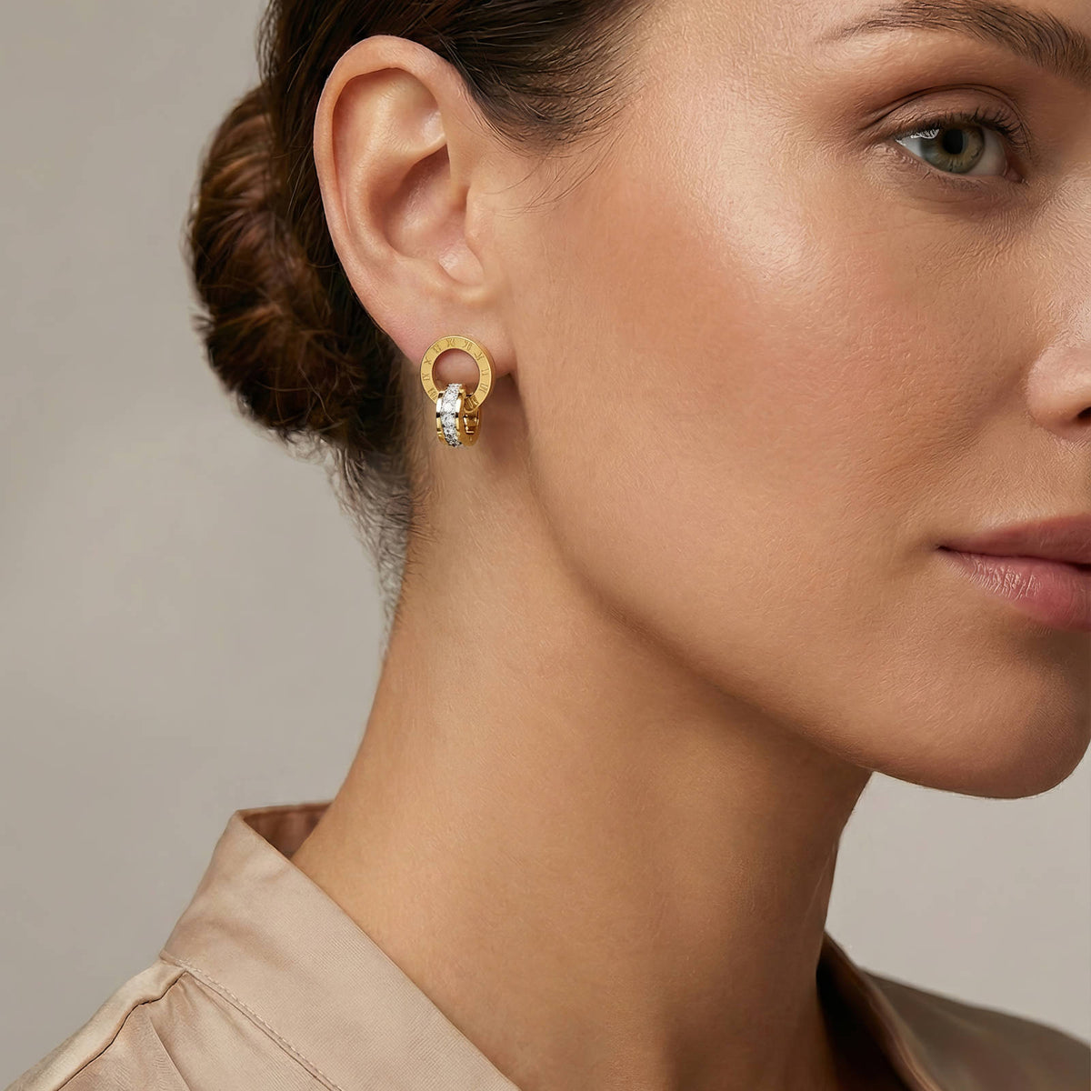 Roman Numeral Earrings worn