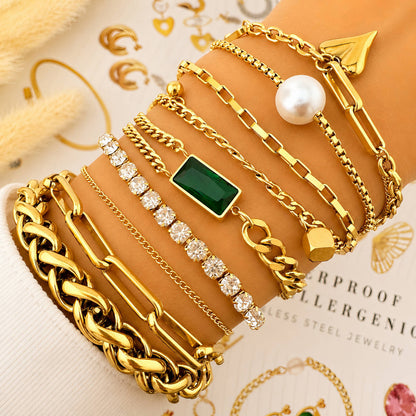 Tennis Bracelet detail, gold-plated stainless steel with cubic zirconia