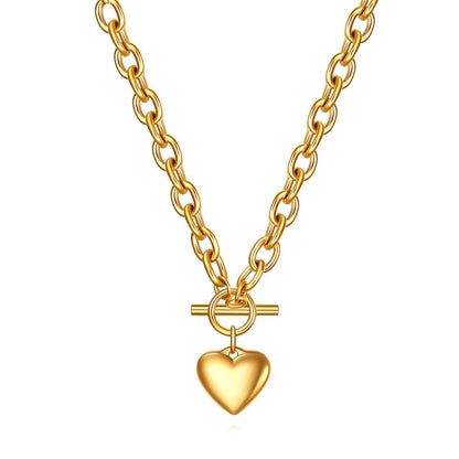 Gold-plated stainless steel heart toggle necklace