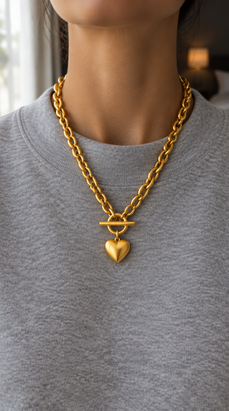 Heart Toggle Necklace worn in morning light