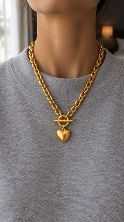 Heart Toggle Necklace worn in morning light
