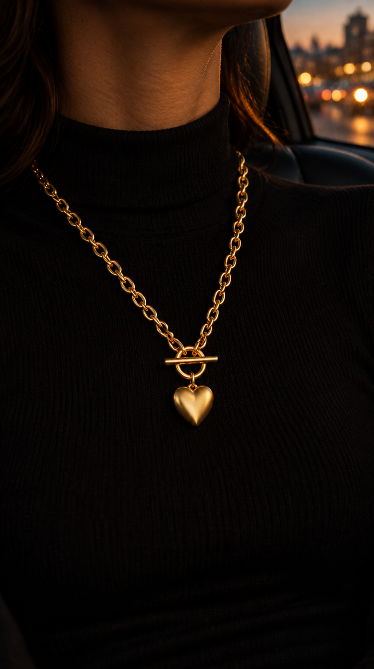 Heart Toggle Necklace worn at dusk
