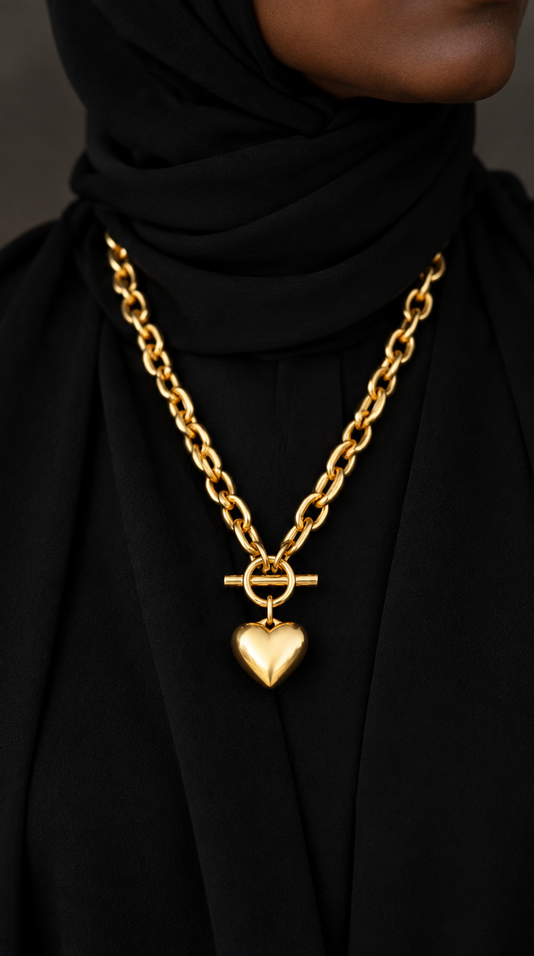 Heart Toggle Necklace worn over black