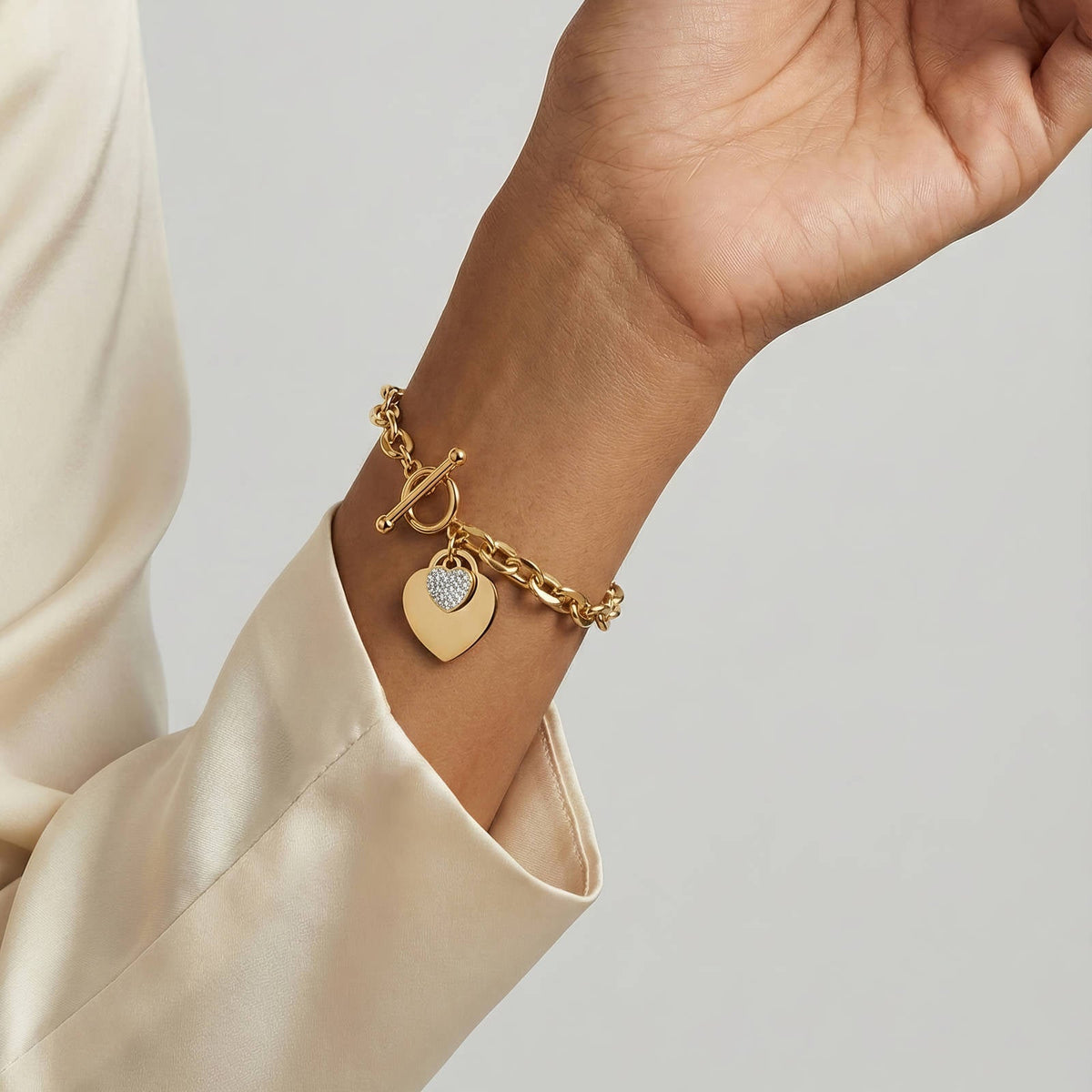 The Hearts Bundle - pave hearts bracelet worn on wrist