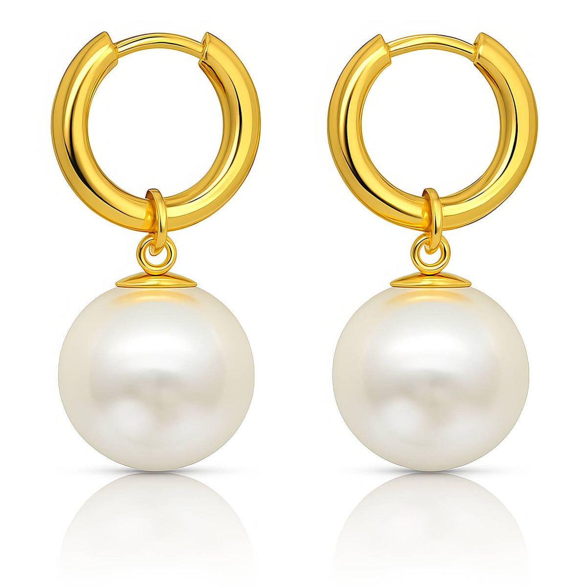 Gold-plated stainless steel pearl drop hoop earrings