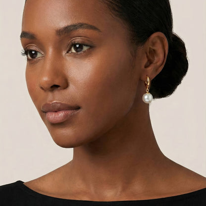 Pearl drop hoops worn