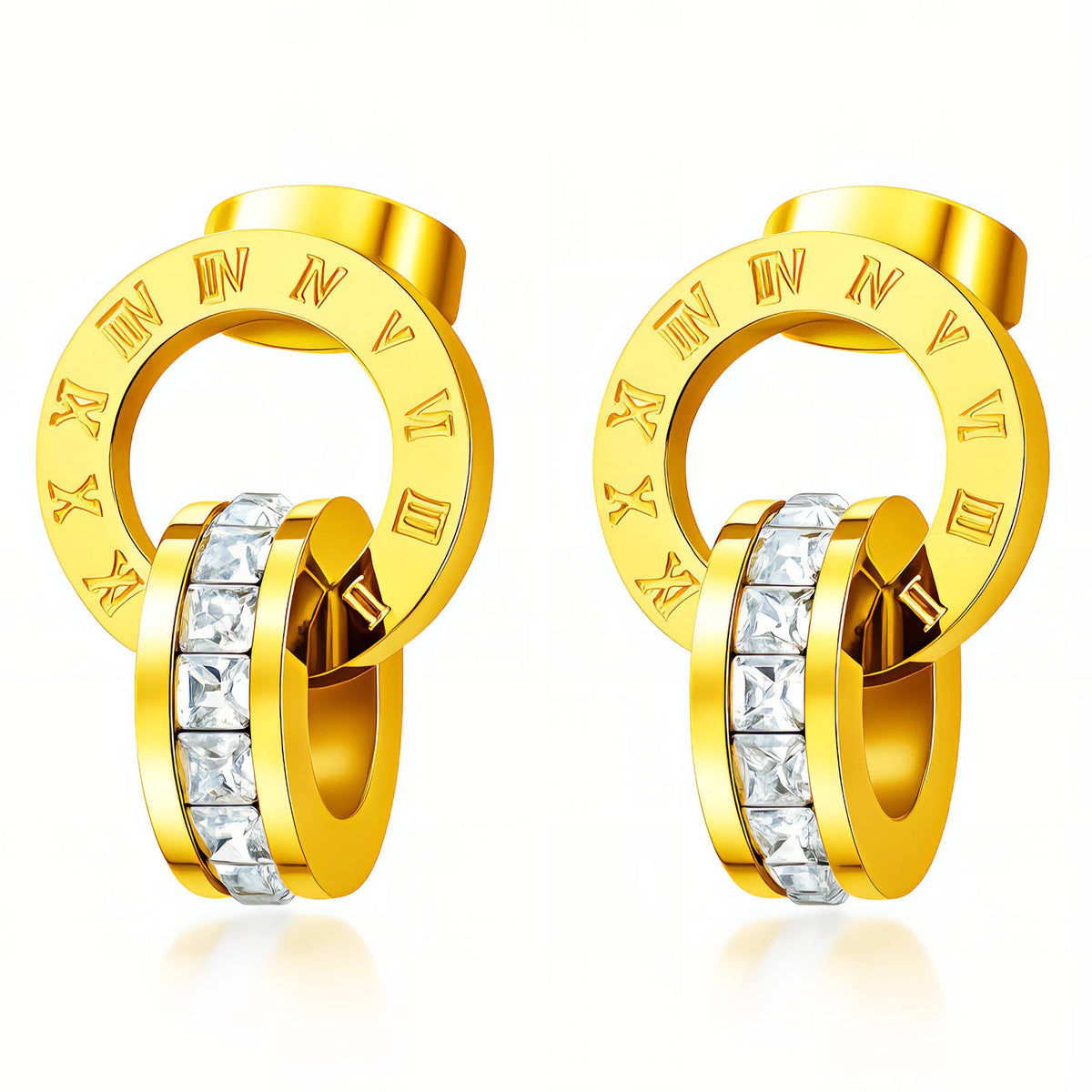 Roman Numeral Earrings in gold-plated stainless steel