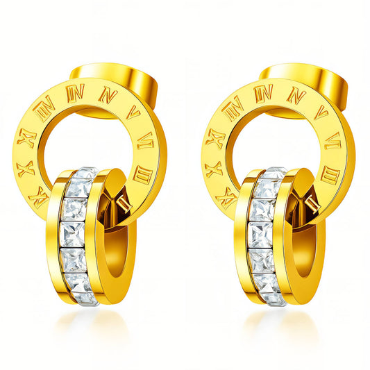 Roman Numeral Earrings in gold-plated stainless steel
