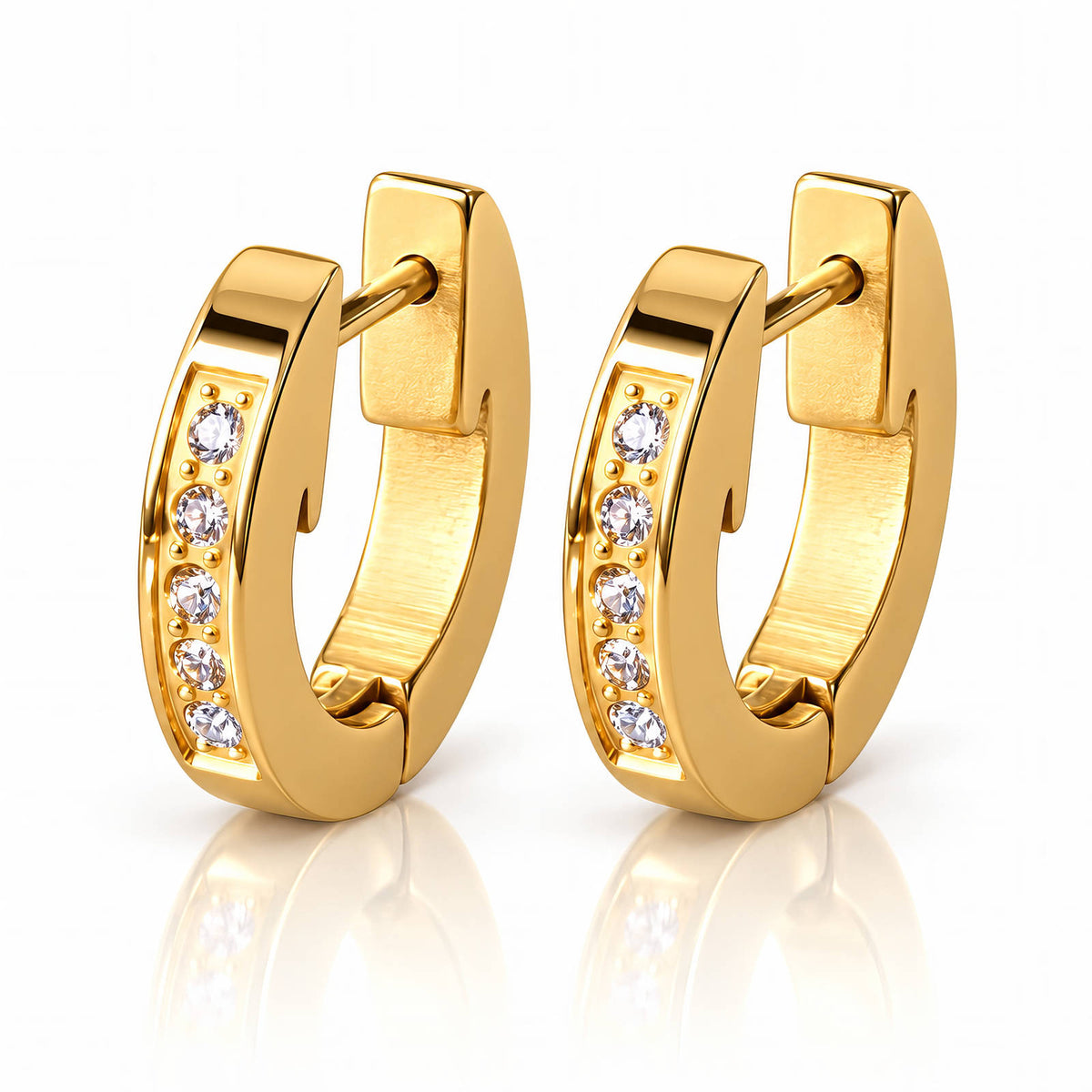 Pavé Huggie Hoops in gold-plated stainless steel set with cubic zirconia