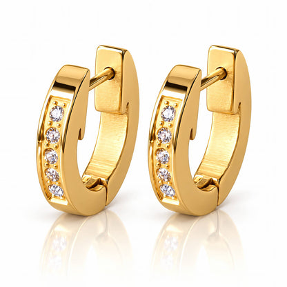 Pavé Huggie Hoops in gold-plated stainless steel set with cubic zirconia