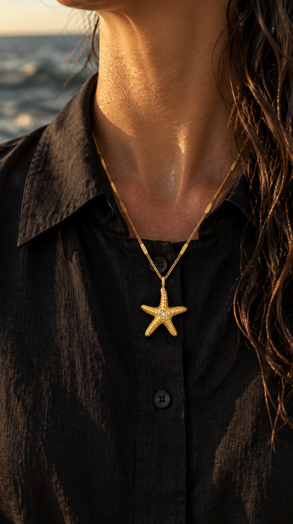 Starfish Pendant Necklace worn by the coast