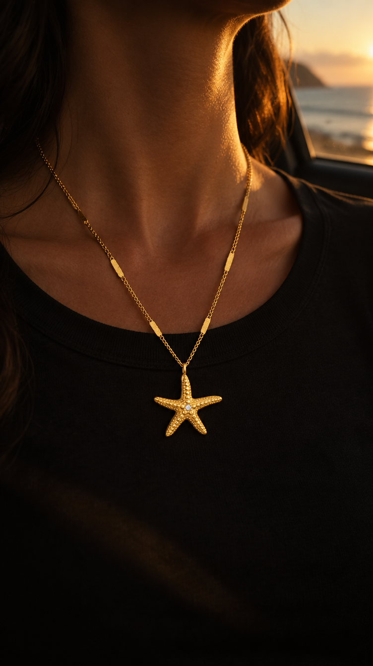 Starfish Pendant Necklace worn at dusk